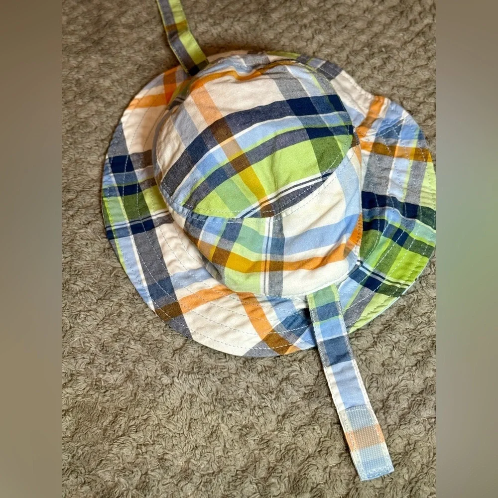 Pottery Barn Kids Reversible Bucket Hat hook & loop strap size 6-12 mo 2 for $30